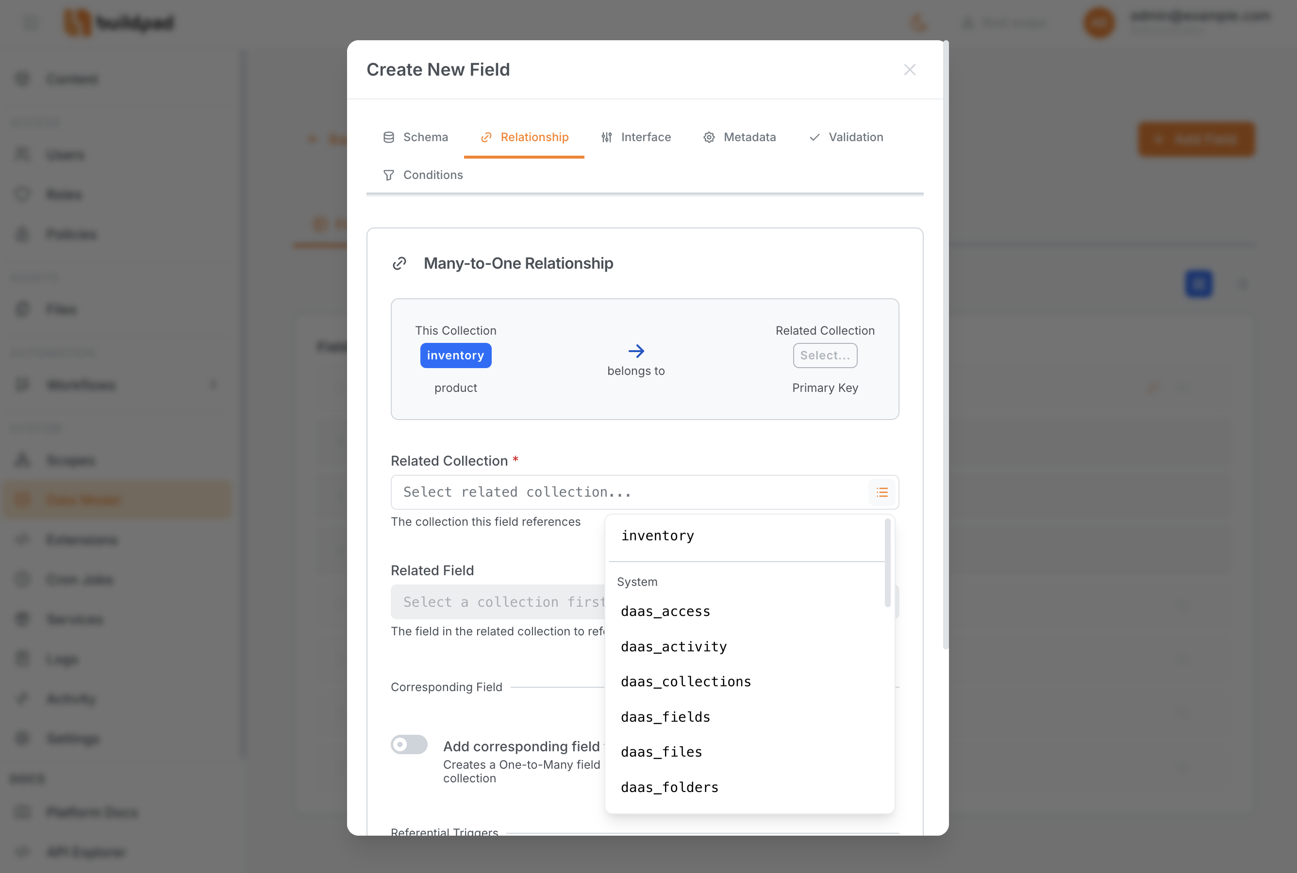 Field Detail Modal (Schema tab)